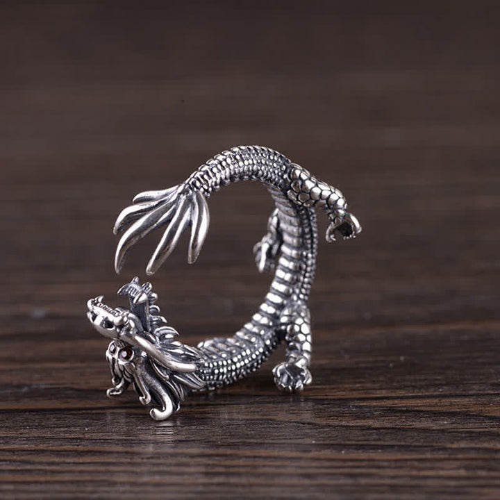 Anillo de protección de la suerte del dragón de plata de ley 925