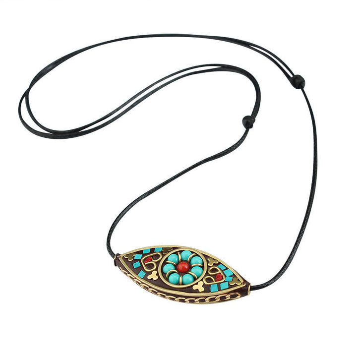 Collar con colgante de fuerza de protección con patrón de marquesa, cuentas de turquesa del Tíbet, Buddha Stones