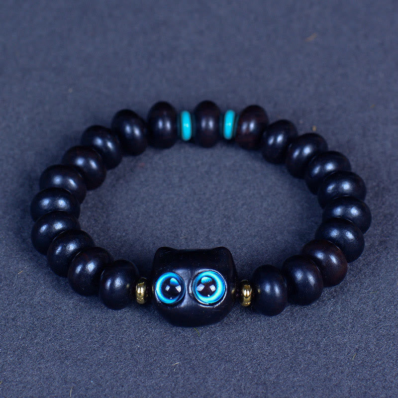 Pulsera de equilibrio de paz de gato encantador de cristal Liuli de madera de ébano con Buddha Stones - Ébano 7*10 mm*21 cuentas (circunferencia de la muñeca 14-16 cm) - image 1