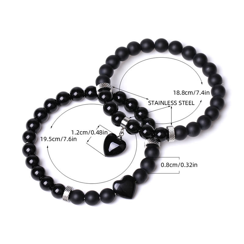 Buddha Stones 2 piezas de piedra de cristal de ónix negro amor protección del corazón pulsera de pareja