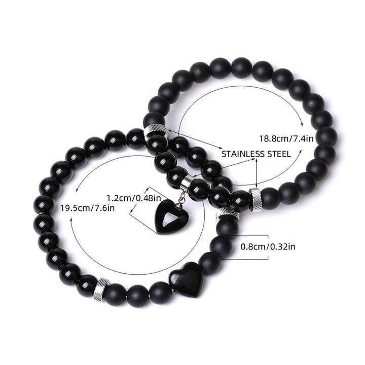 Buddha Stones 2 piezas de piedra de cristal de ónix negro amor protección del corazón pulsera de pareja