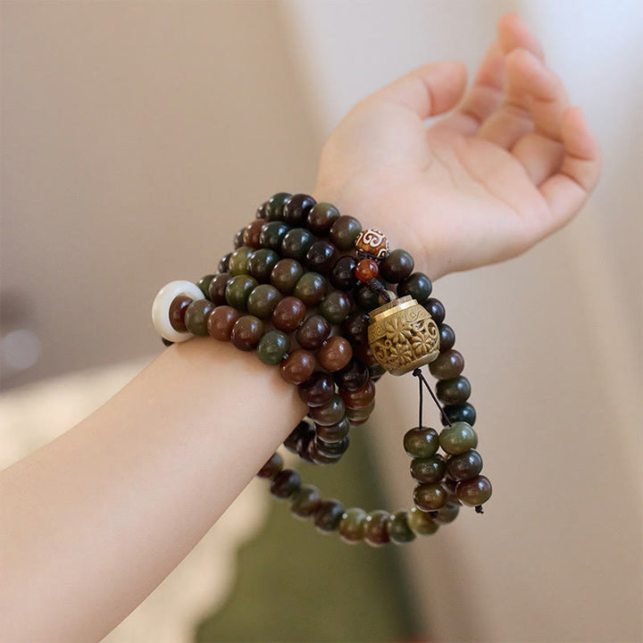 Buddha Stones 108 cuentas Mala Color Dunhuang semilla Bodhi cuenta Dzi mantener alejados los espíritus malignos pulsera