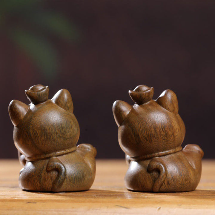 Buddha Stones Mini lingote de sándalo verde gato de la suerte tallado decoraciones de escritorio de paz - image 17