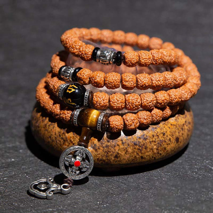 Tíbet 108 Mala cuentas Rudraksha Bodhi semilla zodiaco chino Buda Natal pulsera con dijes de riqueza