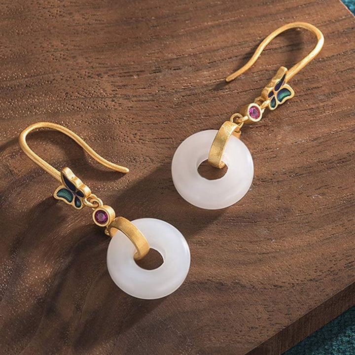 Pendientes de la fortuna de mariposa de jade blanco FengShui