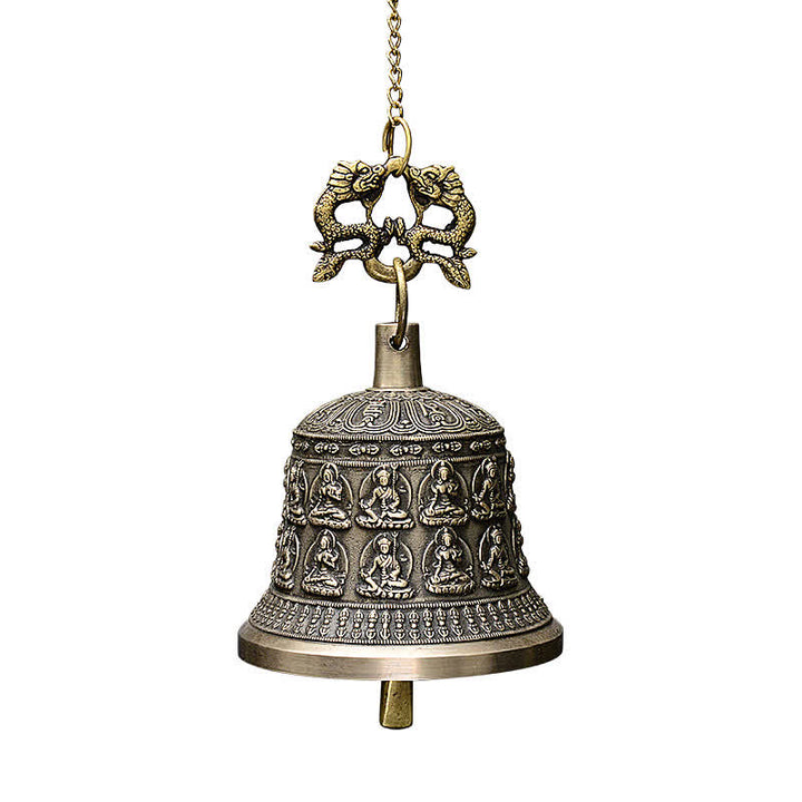 Campana de viento tibetana con grabado de Buda, dragón, campana de cobre, decoración colgante de pared de la suerte
