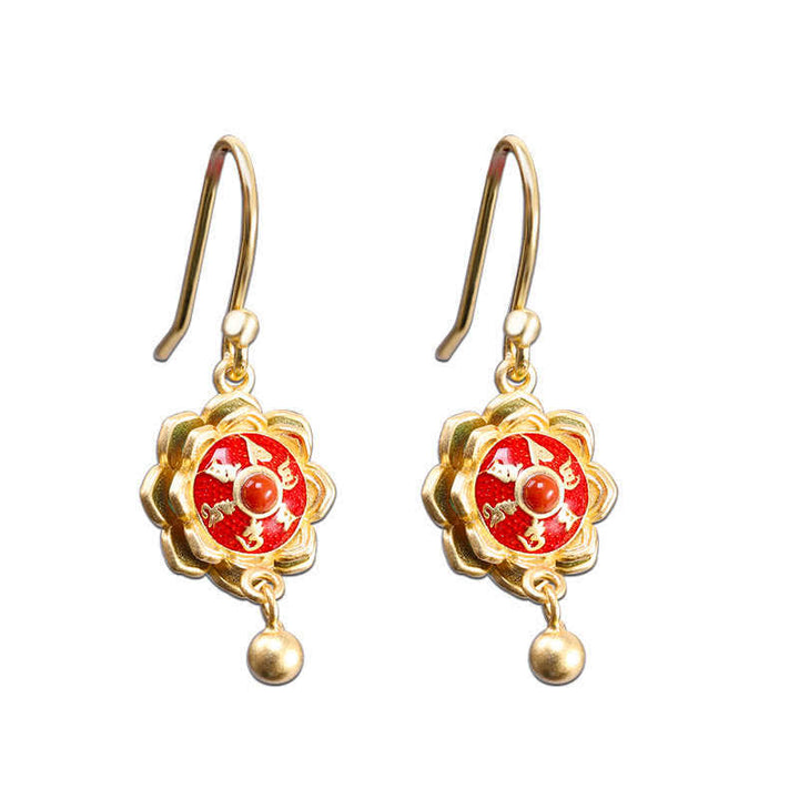 Colgante de plata de ley 925 con rueda de oración de loto del Tíbet y ágata roja - Pendientes - image 11