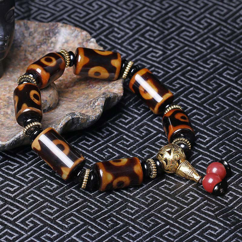 Pulsera con dijes de la fortuna, cuentas Dzi tibetanas de nueve ojos con Buddha Stones