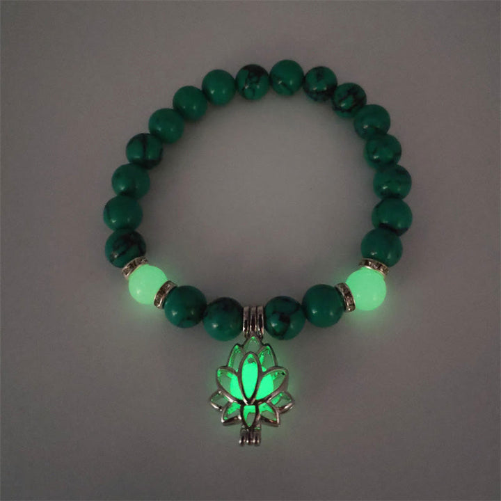 Pulsera de protección de loto con cuentas luminosas de piedra brillante turquesa tibetana de Buddha Stones