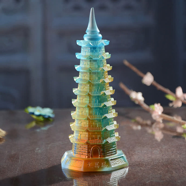 Feng Shui Wenchang Torre hecha a mano Liuli Crystal Pagoda Pieza de arte Suerte Decoración de la oficina en el hogar - Grande (16,5 cm x 7 cm) - image 0