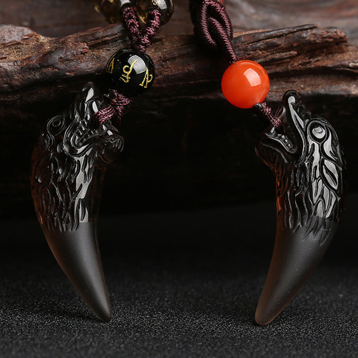 Colgante de collar con diseño de diente de lobo, obsidiana de hielo Natural, Buddha Stones - image 9