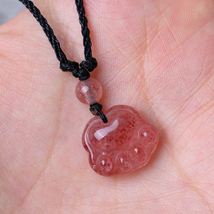 Colgante de collar curativo con garra de gato preciosa de cuarzo fresa con Buddha Stones - image 4