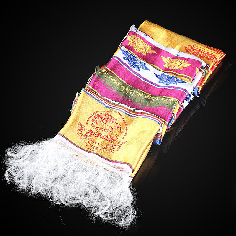 Bendición de la suerte tibetana, mantra de loto multicolor, decoración jacquard Khata - image 7