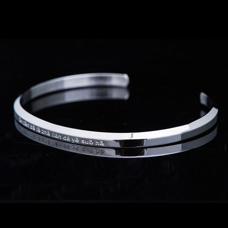 Pulsera de protección de bendición de acero titanio con grabado de seis palabras verdaderas de Buddha Stones