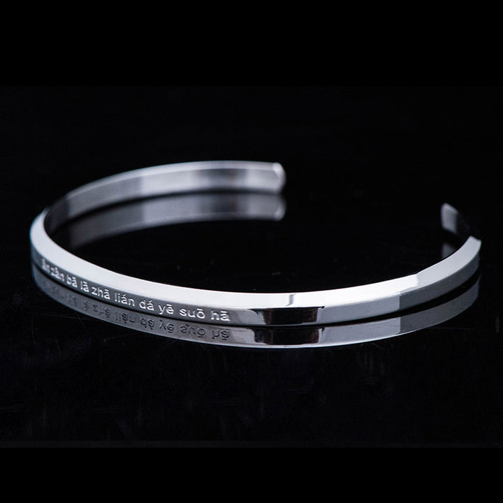 Pulsera de protección de bendición de acero titanio con grabado de seis palabras verdaderas de Buddha Stones