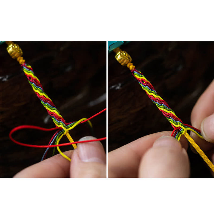 Pulsera de cuerda colorida con nudo de reencarnación de la suerte de la familia de la bestia tragadora de oro con Buddha Stones