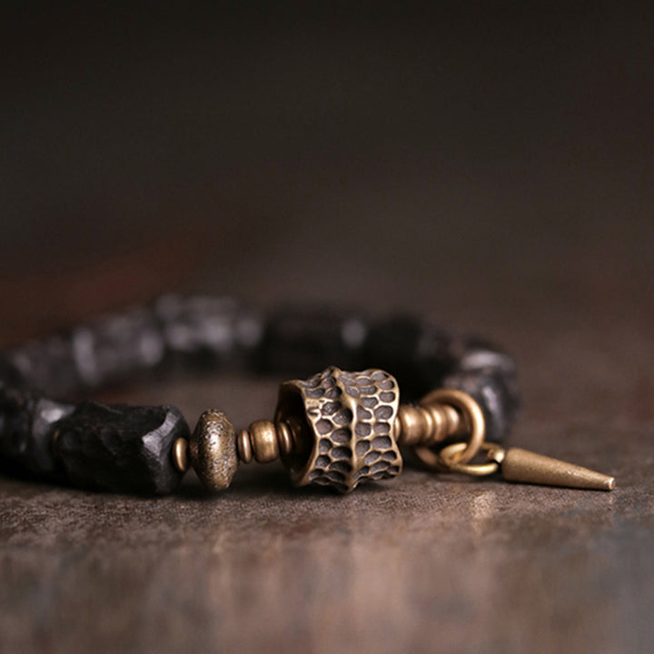 Pulsera de pareja con protección de equilibrio de cobre y madera de ébano con Buddha Stones