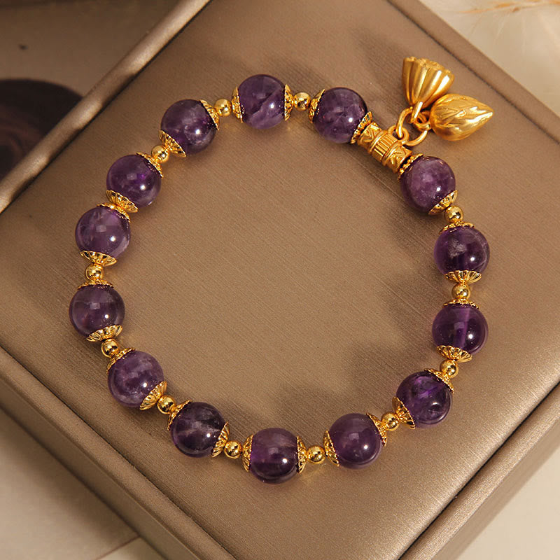 Pulsera espiritual curativa de loto y amatista natural con Buddha Stones