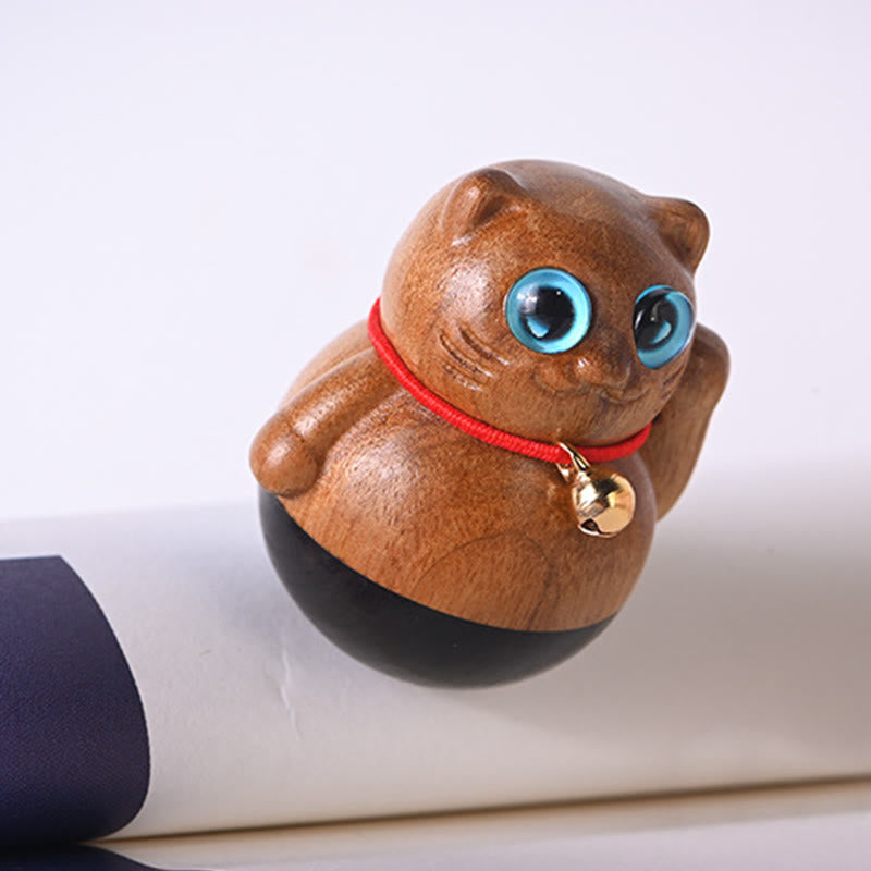 Buddha Stones Mini gato de la suerte gatito Phoebe Zhennan decoración de bendición de madera - image 6