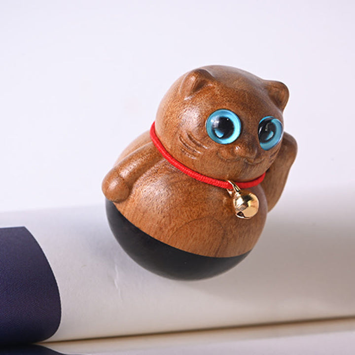 Buddha Stones Mini gato de la suerte gatito Phoebe Zhennan decoración de bendición de madera - image 5