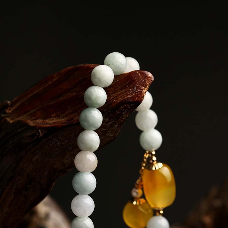 Pulsera de protección de ágata de jade blanco natural con Buddha Stones