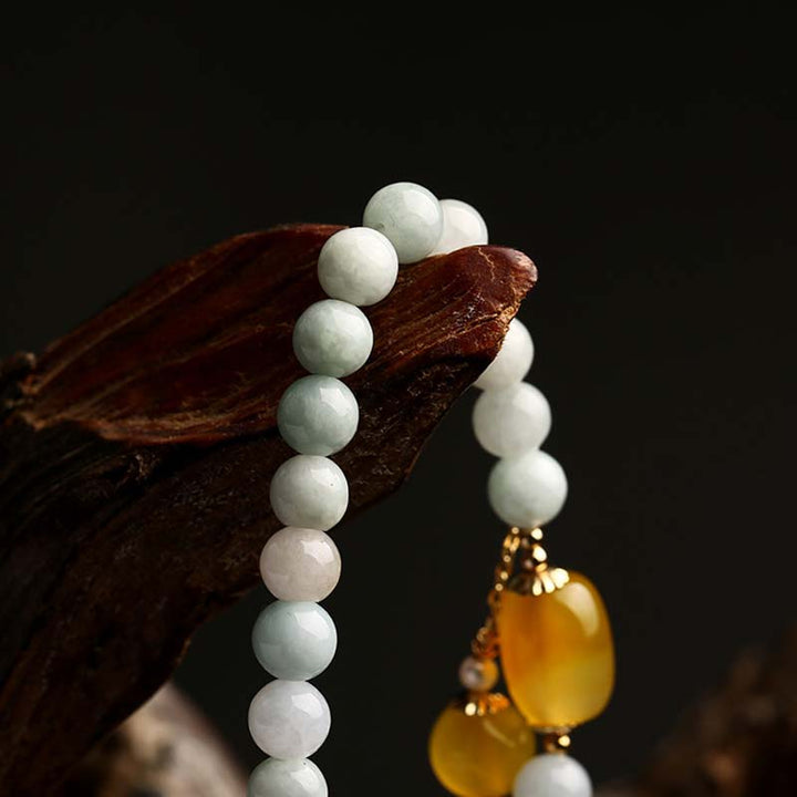 Pulsera de protección de ágata de jade blanco natural con Buddha Stones