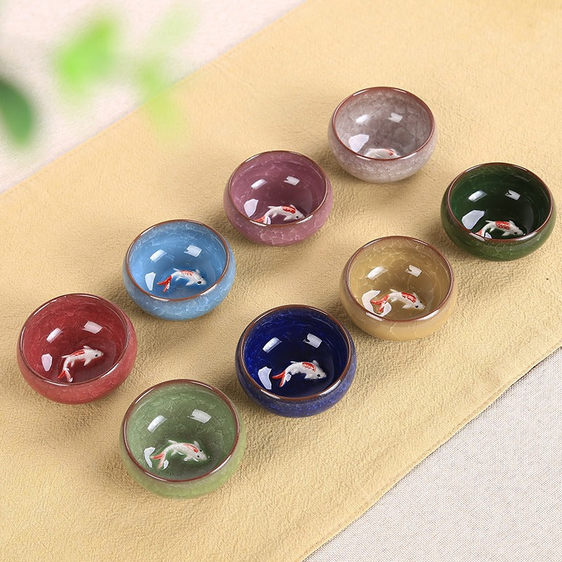 Taza de té de cerámica con bonito pez Koi, Buddha Stones, tazón de té de Kung Fu, 45ml