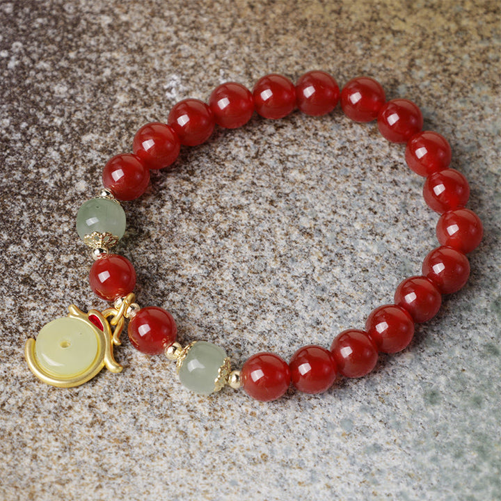 Buddha Stones Año del Dragón Ágata Roja Jade Hebilla de la Paz Pulsera de Éxito del Personaje Fu