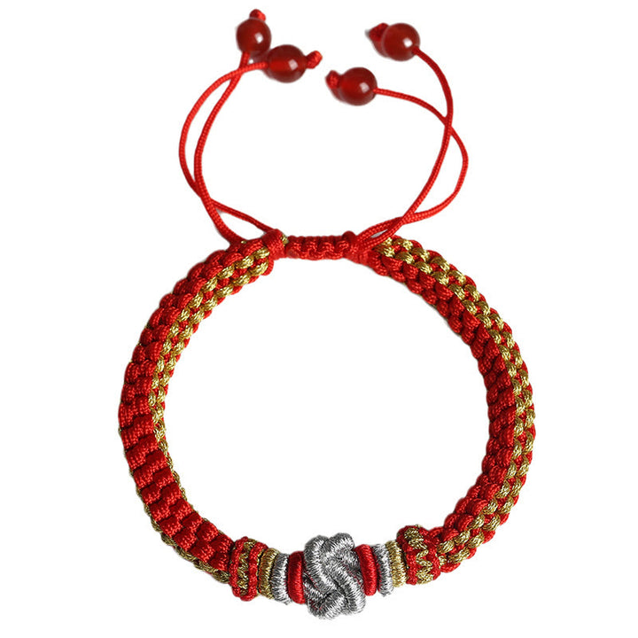 Pulsera hecha a mano con Buddha Stones, cuerda colorida, nudo de amor verdadero, suerte