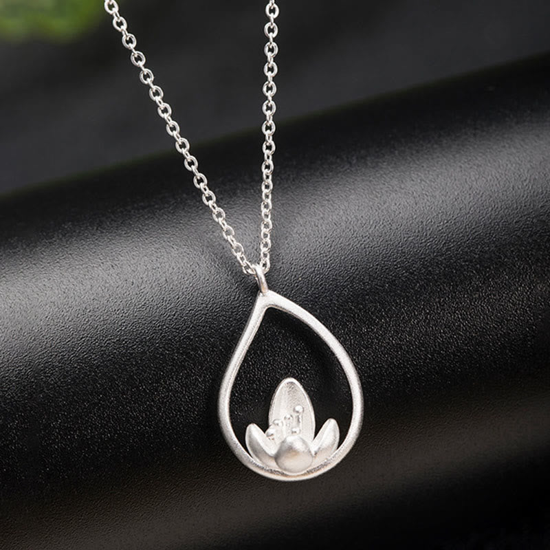 Colgante de collar con iluminación floral de flor de loto de plata de ley 925 con Buddha Stones - image 5