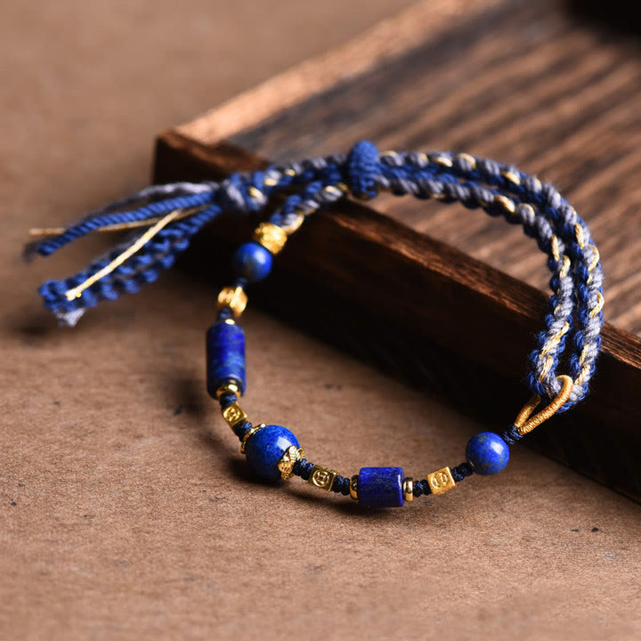 Pulsera de cuerda positiva con cuentas de lazurita natural hecha a mano con Buddha Stones