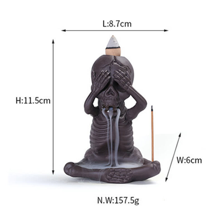 Buddha Stones, pequeño cráneo, fantasma, arcilla púrpura, reflujo de humo, fuente, decoración de quemador de incienso de paz