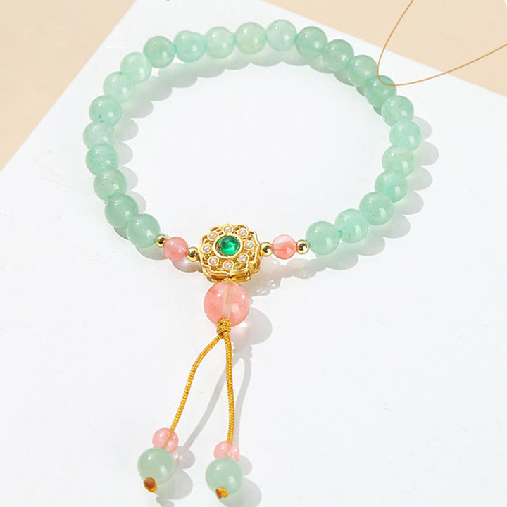 Pulsera con borlas y cuentas de la suerte de aventurina verde con Buddha Stones