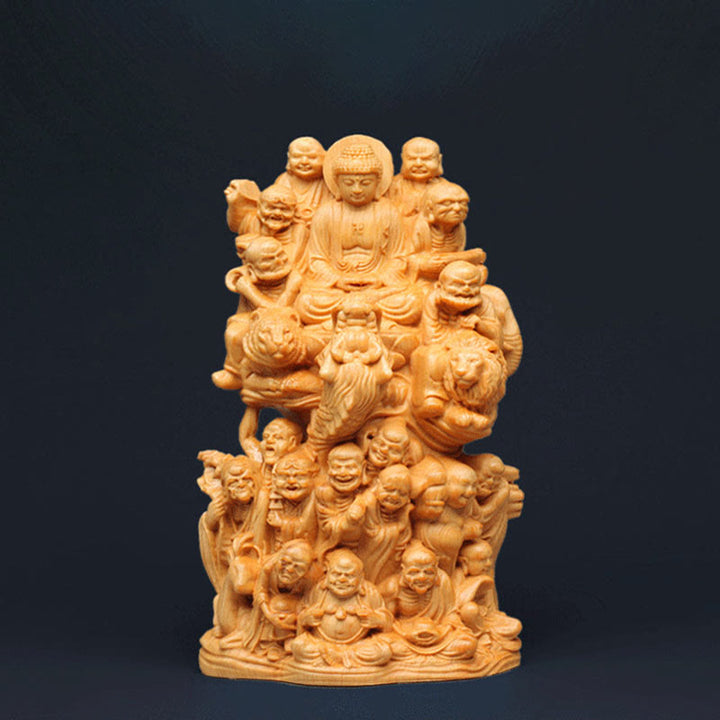 Buddha Stones hechas a mano Thuja Sutchuenensis madera dieciocho estatua de Arhats purifica la decoración