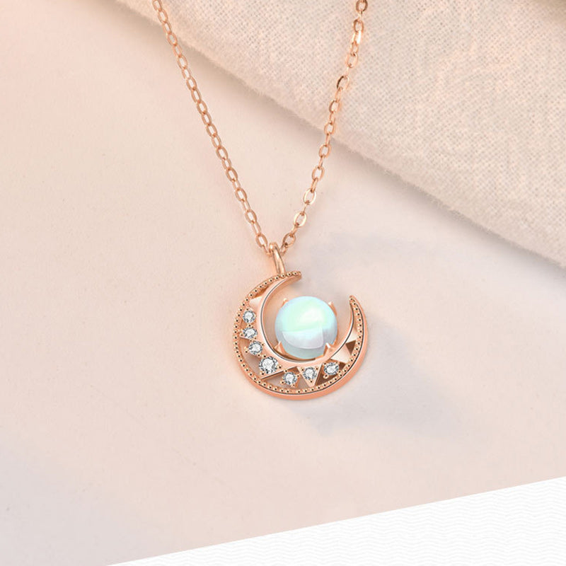Colgante de collar de amor con diseño de luna de piedra lunar de plata de ley 925 con Buddha Stones