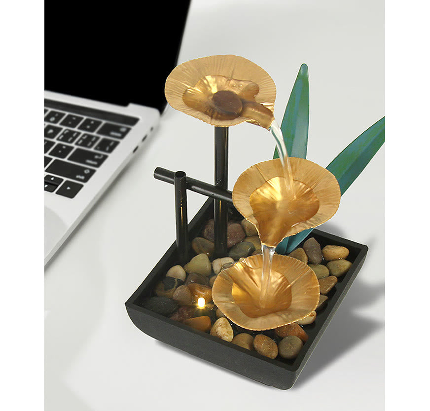Adornos de loto de mesa de fuente de cascada de tres capas con decoración de escritorio de rocas de río - image 11