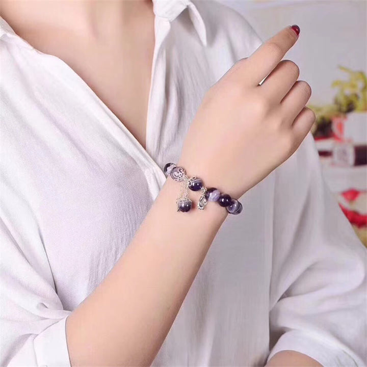 Pulsera con dije de corazón de amor para pies curativos con amatista natural de plata de ley 925 con Buddha Stones
