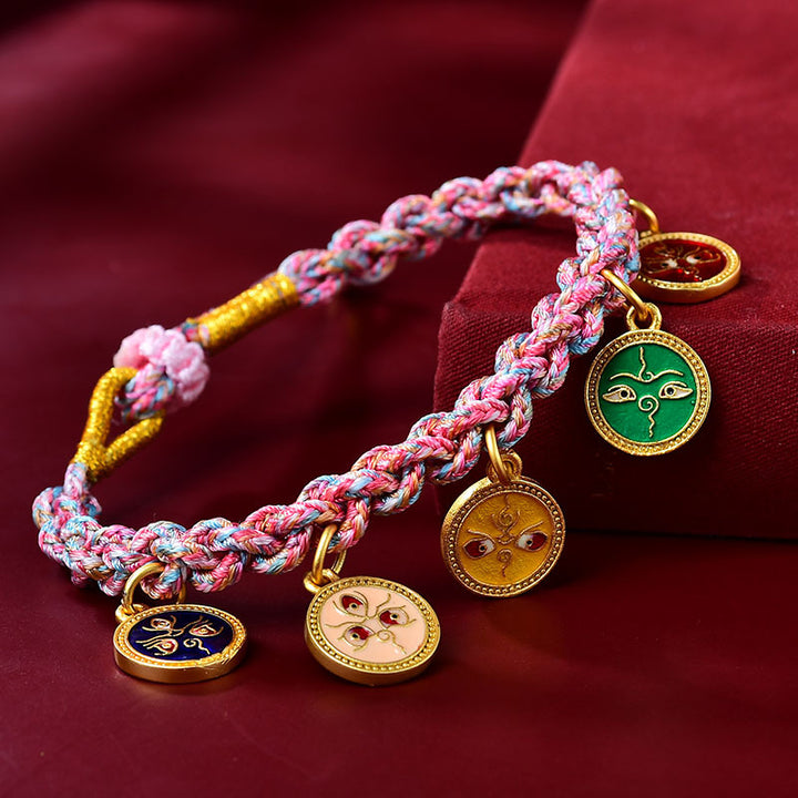 Pulsera trenzada de cuerda multicolor tibetana hecha a mano con Buddha Stones , cinco dioses de la riqueza y la suerte