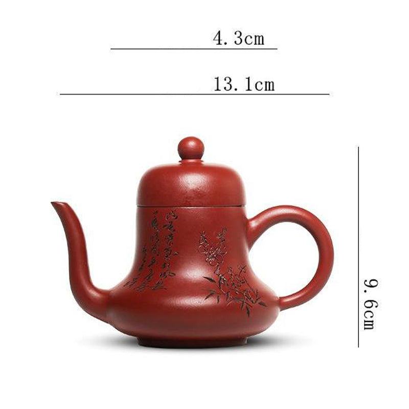 Tetera de kungfú de arcilla púrpura con flor de melocotón de bambú Vintage con Buddha Stones