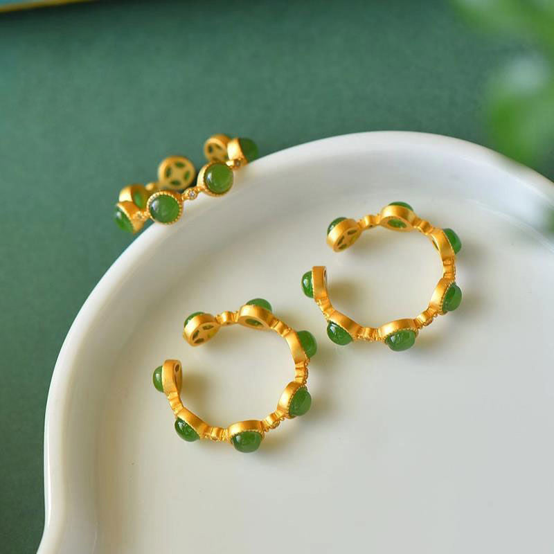 Anillo ajustable calmante curativo de jade cian con Buddha Stones - image 6