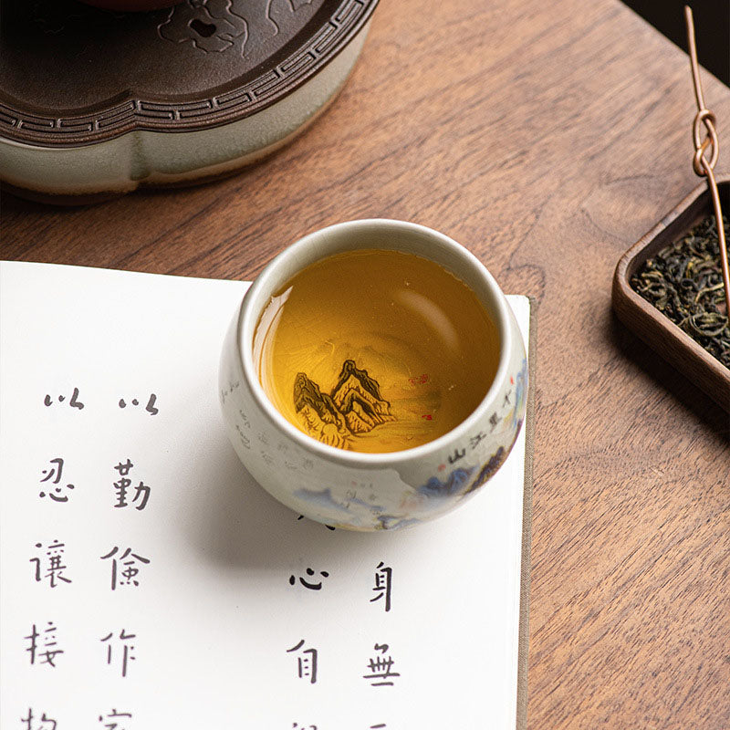 Buddha Stones Un panorama de ríos y montañas Taza de té de cerámica Taza de té Kung Fu 150 ml