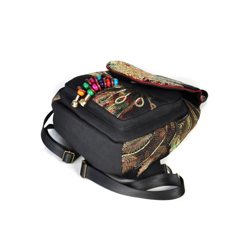 Mochila con borlas de lona con bordado de pavo real - image 13