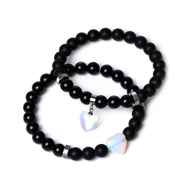 Buddha Stones 2 piezas de piedra de cristal de ónix negro amor protección del corazón pulsera de pareja