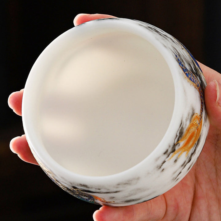 Taza de té de cerámica de porcelana blanca con diseño de dragón jugando con Buddha Stones, taza de té de Kung Fu de 160ml