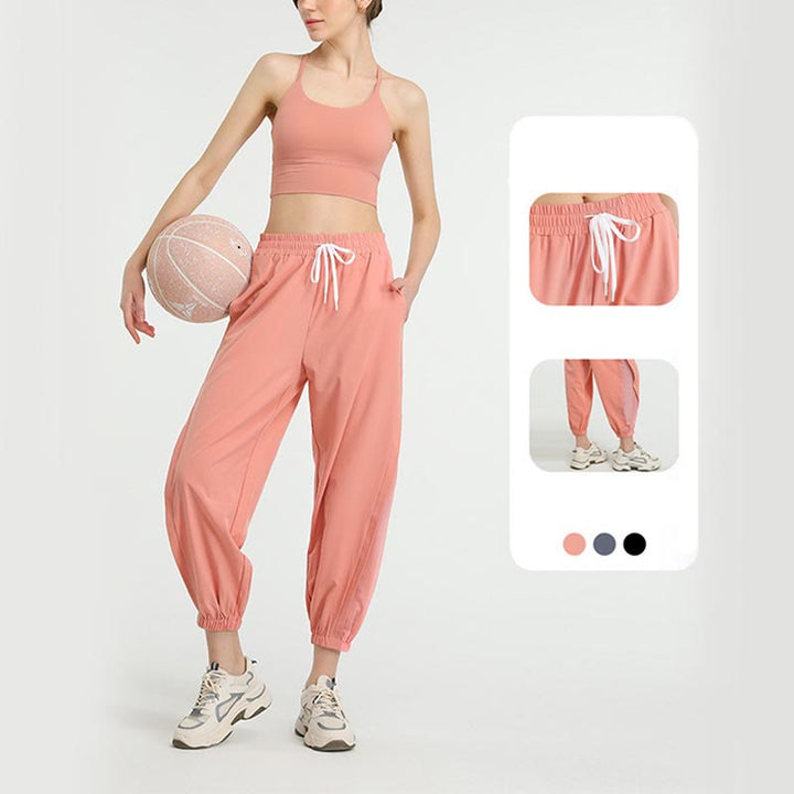 Pantalones deportivos de yoga sueltos de cintura alta con Buddha Stones y bolsillos