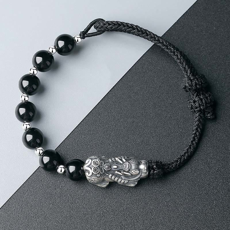 Buddha Stones, Plata de Ley 999, FengShui PiXiu, obsidiana negra Natural, pulsera resistente con cuentas de plata esterlina 925