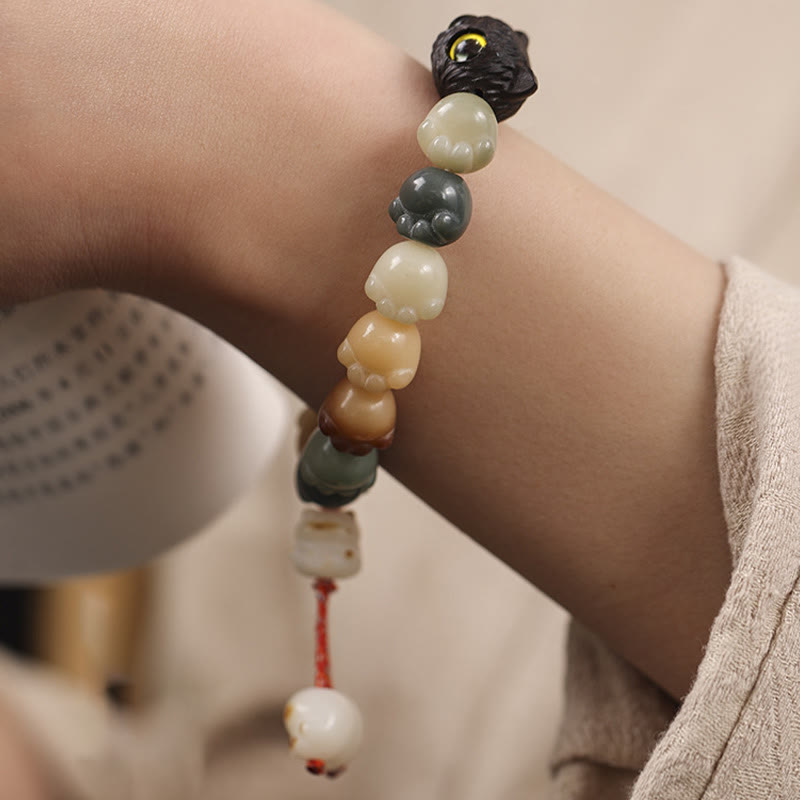 Pulsera de sabiduría de gato de la suerte, madera de ébano, semilla Bodhi Natural, Buddha Stones - image 12