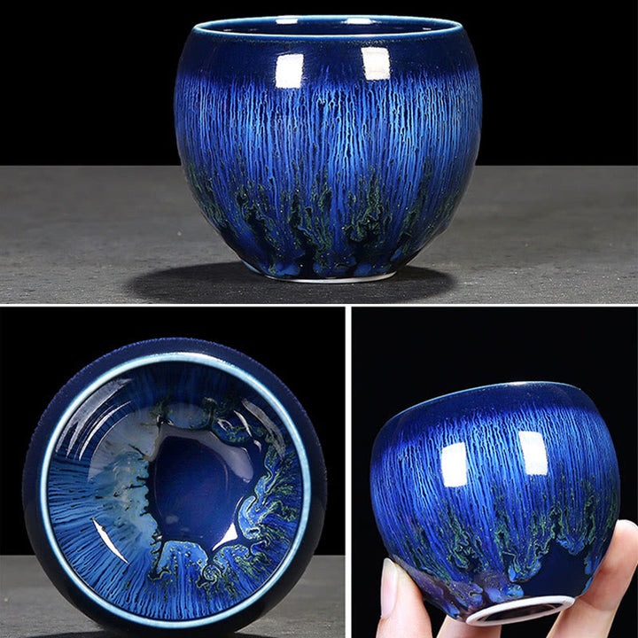 Taza de té de cerámica con cambio de horno de esmalte Jianzhan chino , Buddha Stones, taza de té Tenmoku Kung Fu