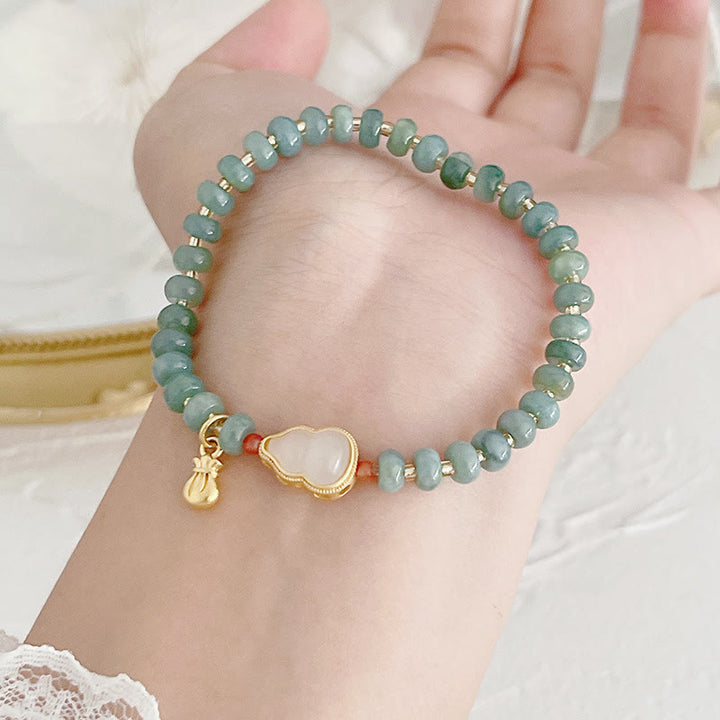 Buddha Stones Natural Hetian Jade perla paz hebilla Fu personaje calabaza bolsa de dinero fresa cuarzo PiXiu pulsera de la suerte