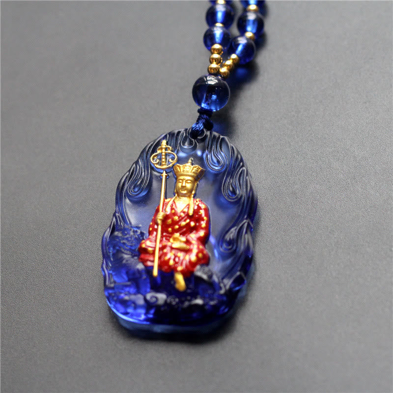 Collar con colgante de amuleto de compasión de cristal de Buda Liuli de Buddha Stones Ksitigarbha - Ksitigarbha azul - image 5